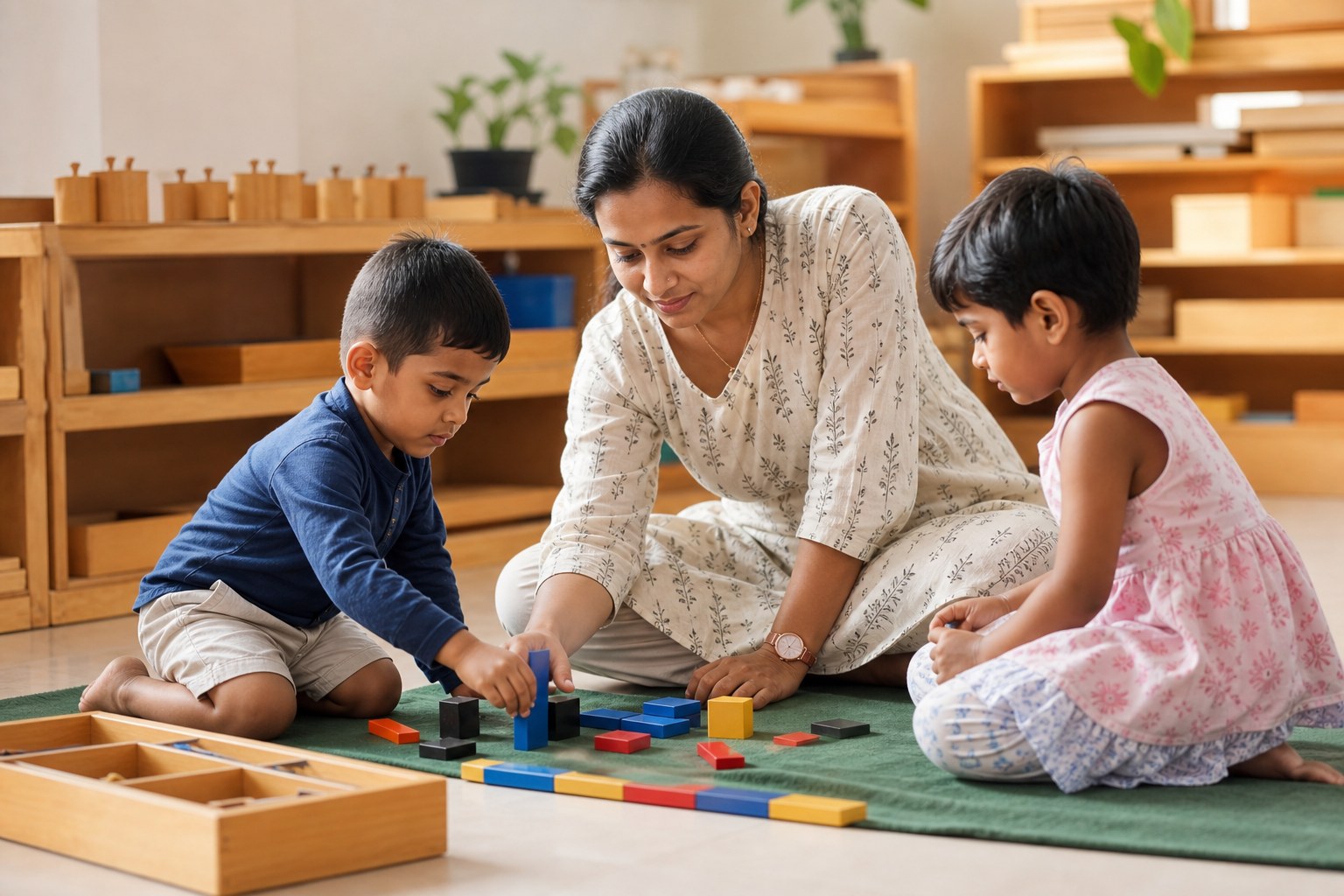 Children engaged in pre-primary Montessori work
